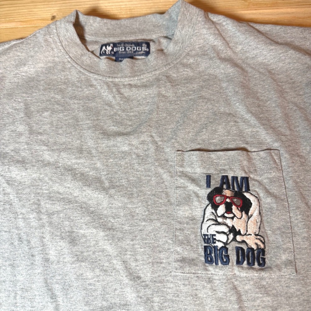 Big Dogs Mens Long Sleeve Pocket T-Shirt Gray I Am The Big Dog Graphic Small